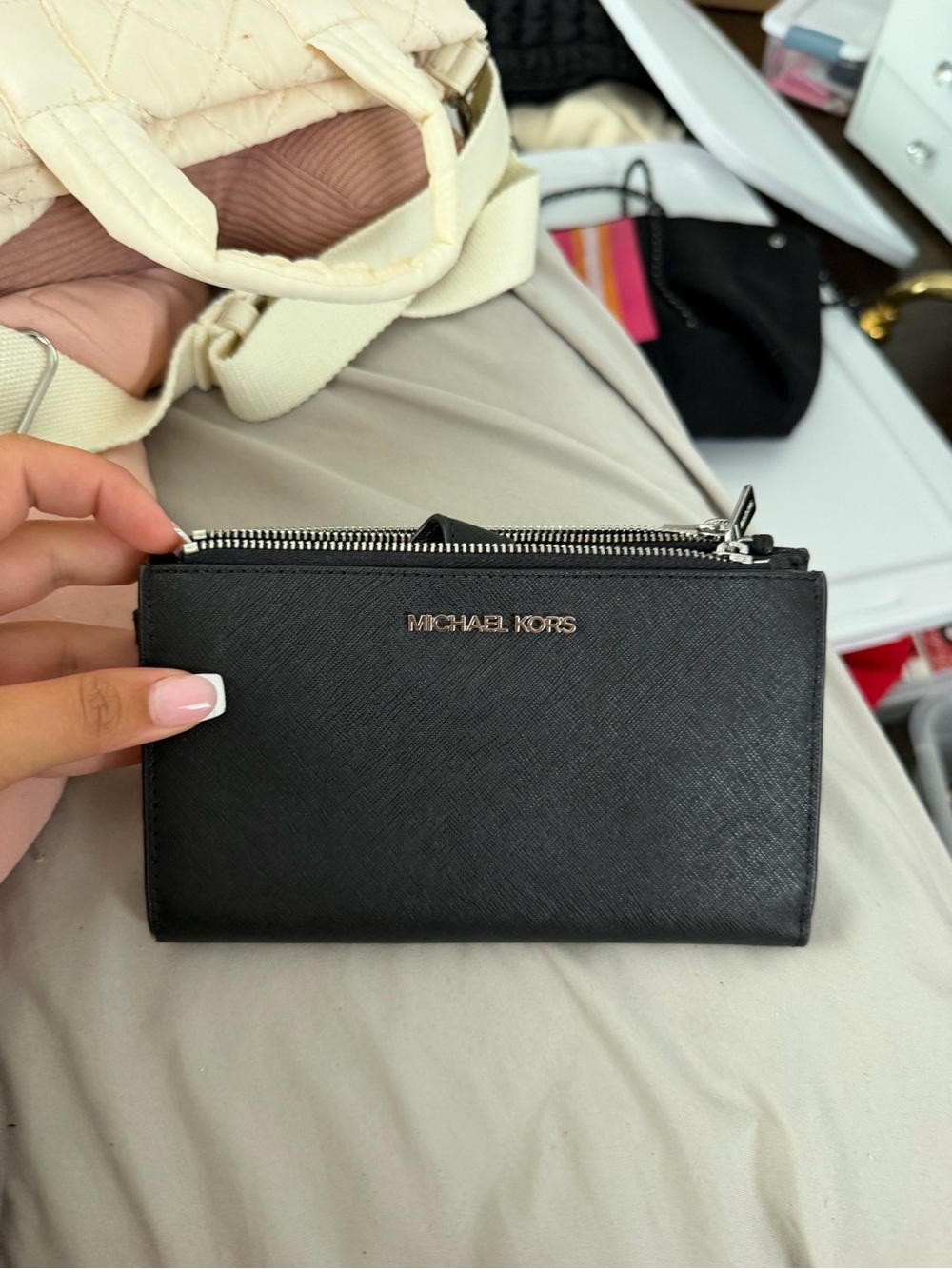 Michael Kors Black Saffiano Zip Card Wallet